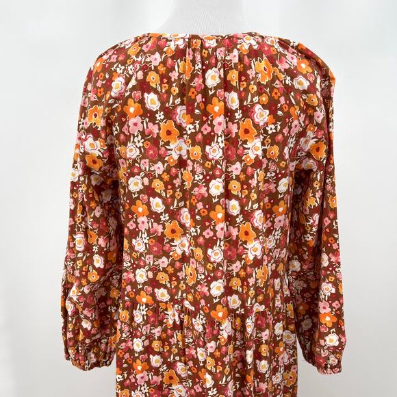 LACAUSA Berkeley Ruffle Midi Dress Womens XS Burnt Orange Floral Balloon Sleeves - Picture 6 of 16